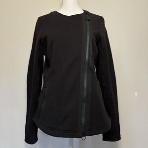 Athleta Moto Full Zip Jacket Black Fleece Stretch Zipper Athleisure Comfort Sz M